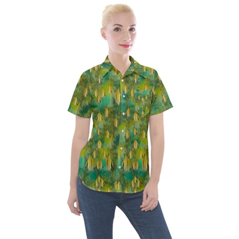 Love To The Flowers And Colors In A Beautiful Habitat Women s Short Sleeve Pocket Shirt by pepitasart