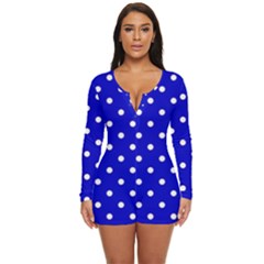 1950 Blue White Dots Long Sleeve Boyleg Swimsuit by SomethingForEveryone