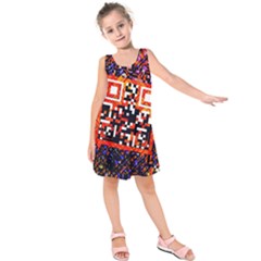 Root Humanity Bar And Qr Code In Flash Orange And Purple Kids  Sleeveless Dress by WetdryvacsLair