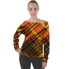 Root Humanity Orange Yellow And Black Off Shoulder Long Sleeve Velour Top by WetdryvacsLair