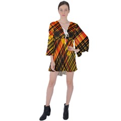 Root Humanity Orange Yellow And Black V-neck Flare Sleeve Mini Dress by WetdryvacsLair