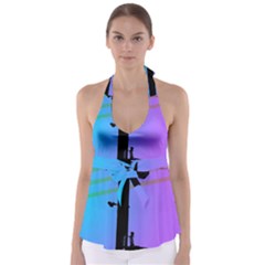 Vaporwave Wires And Transformer Babydoll Tankini Top by WetdryvacsLair