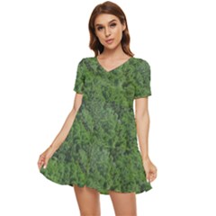 Leafy Forest Landscape Photo Tiered Short Sleeve Mini Dress by dflcprintsclothing