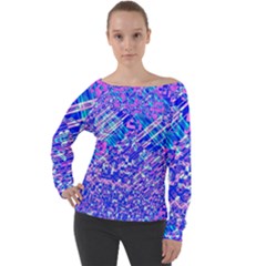 Root Humanity Bar And Qr Code Combo In Purple And Blue Off Shoulder Long Sleeve Velour Top by WetdryvacsLair