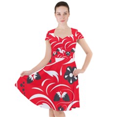 Folk Flowers Pattern  Cap Sleeve Midi Dress by Eskimos