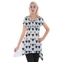 Hearts And Pearls For Love And Plants For Peace Short Sleeve Side Drop Tunic by pepitasart