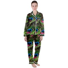 Peacock-feathers-plumage-pattern Satin Long Sleeve Pajamas Set by Sapixe