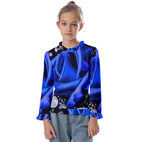 Blue-rose-rose-rose-bloom-blossom Kids  Frill Detail Tee by Sapixe