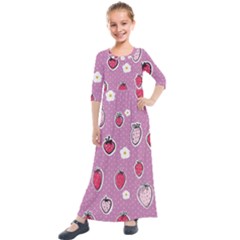 Juicy Strawberries Kids  Quarter Sleeve Maxi Dress by SychEva