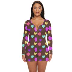 Colorfull Hearts On Choclate Long Sleeve Boyleg Swimsuit by Daria3107