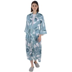 Folk Flowers Pattern Floral Surface Design Seamless Pattern Maxi Satin Kimono by Eskimos