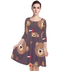 Bears-vector-free-seamless-pattern1 Quarter Sleeve Waist Band Dress by webstylecreations