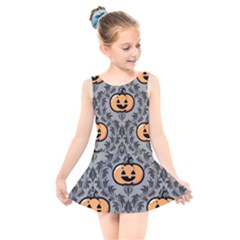 Pumpkin Pattern Kids  Skater Dress Swimsuit by NerdySparkleGoth