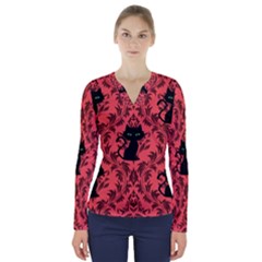 Cat Pattern V-neck Long Sleeve Top by NerdySparkleGoth