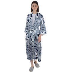 Folk Flowers Pattern Floral Surface Maxi Satin Kimono by Eskimos