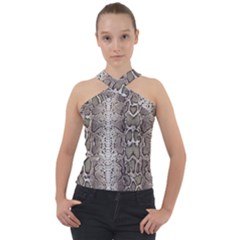 Snake Skin Cross Neck Velour Top by LoolyElzayat