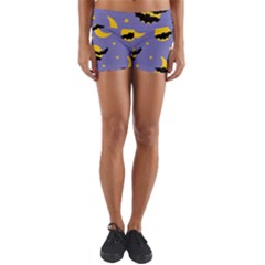 Bats With Yellow Moon Yoga Shorts by SychEva