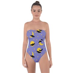 Bats With Yellow Moon Tie Back One Piece Swimsuit by SychEva