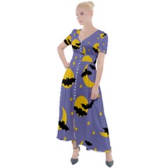 Bats With Yellow Moon Button Up Short Sleeve Maxi Dress by SychEva