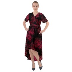 Red Abstraction Front Wrap High Low Dress by SychEva