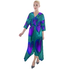 Purple Hearts Quarter Sleeve Wrap Front Maxi Dress by kiernankallan