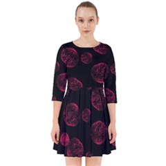 Red Sponge Prints On Black Background Smock Dress by SychEva