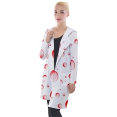 Red Drops On White Background Hooded Pocket Cardigan by SychEva