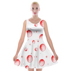 Red Drops On White Background Velvet Skater Dress by SychEva