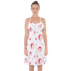 Red Drops On White Background Ruffle Detail Chiffon Dress by SychEva