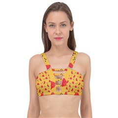 Slices Of Juicy Red Watermelon On A Yellow Background Cage Up Bikini Top by SychEva