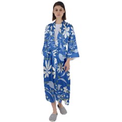 Folk Flowers Pattern Maxi Satin Kimono by Eskimos