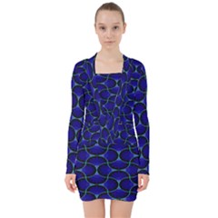 Abstract Geo V-neck Bodycon Long Sleeve Dress by Sparkle