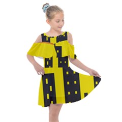 Skyline-city-building-sunset Kids  Shoulder Cutout Chiffon Dress by Sudhe