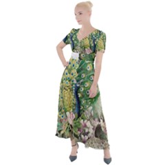 Peafowl Peacock Feather-beautiful Button Up Short Sleeve Maxi Dress by Sudhe