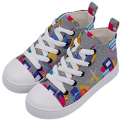 80s And 90s School Pattern Kids  Mid-top Canvas Sneakers by NerdySparkleGoth