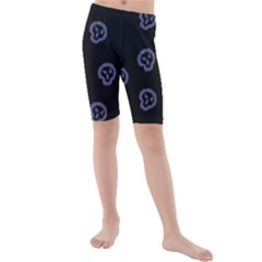 Purple Skulls On Dark Background Kids  Mid Length Swim Shorts by SychEva