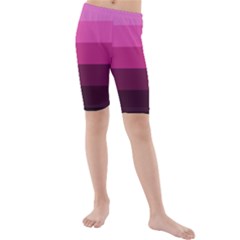 Pink Gradient Stripes Kids  Mid Length Swim Shorts by Dazzleway