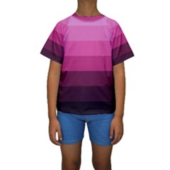 Pink Gradient Stripes Kids  Short Sleeve Swimwear by Dazzleway