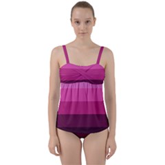 Pink Gradient Stripes Twist Front Tankini Set by Dazzleway