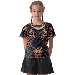 Tiger-predator-abstract-feline Kids  Front Cut Tee by Sudhe