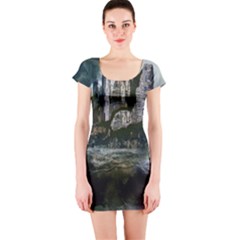 Sea-island-castle-landscape Short Sleeve Bodycon Dress by Sudhe