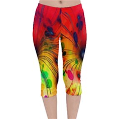 Color-background-structure-lines Velvet Capri Leggings  by Sudhe