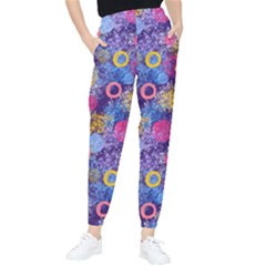 Multicolored Splashes And Watercolor Circles On A Dark Background Tapered Pants by SychEva