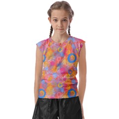 Multicolored Splashes And Watercolor Circles On A Dark Background Kids  Raglan Cap Sleeve Tee by SychEva