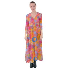 Multicolored Splashes And Watercolor Circles On A Dark Background Button Up Maxi Dress by SychEva