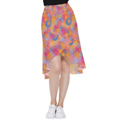 Multicolored Splashes And Watercolor Circles On A Dark Background Frill Hi Low Chiffon Skirt by SychEva