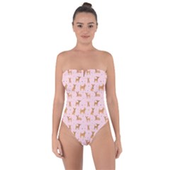 Cute Chihuahua With Sparkles On A Pink Background Tie Back One Piece Swimsuit by SychEva