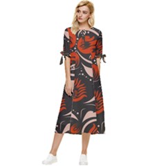 Folk Flowers Pattern Floral Surface Design Seamless Pattern Bow Sleeve Chiffon Midi Dress by Eskimos