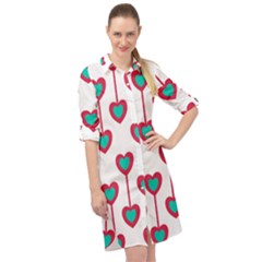 Red Hearts On A White Background Long Sleeve Mini Shirt Dress by SychEva