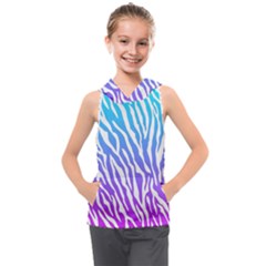 White Tiger Purple & Blue Animal Fur Print Stripes Kids  Sleeveless Hoodie by Casemiro